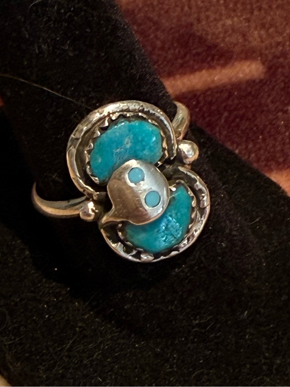 Zuni Artist Effie Calavaza Sterling Silver Turquoise 2-Stone Ring 7 1/4